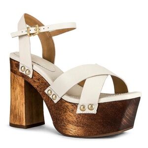 NIB Schutz Gaylah Leather Open Toe Ankle Strap Platform Heel Sandals in Pearl